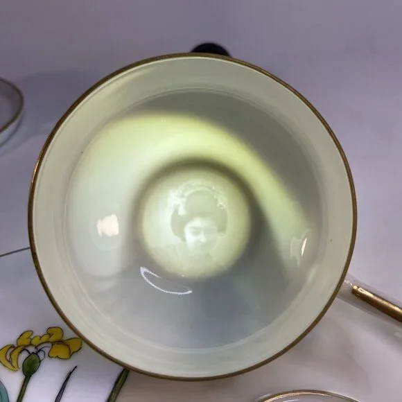 2 Kotobuki Snack Plate Shadow Geisha Tea Cup Eggshell Porcelain Floral Japan 50s